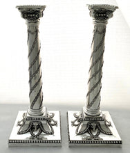 Victorian Pair of Silver Plated Neoclassical Candlesticks. Elkington & Co 1891.