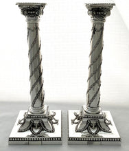 Victorian Pair of Silver Plated Neoclassical Candlesticks. Elkington & Co 1891.