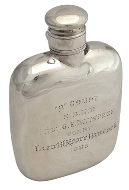 Northern Bengal Mounted Rifles, British Indian Army, Silver Hip Flask. Cooke & Kelvey, Calcutta, circa 1889. 6 troy ounces.