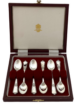 Elizabeth II Cased Set of Six Silver Coffee Spoons. Sheffield 1989 Asprey. 2.4 troy ounces.