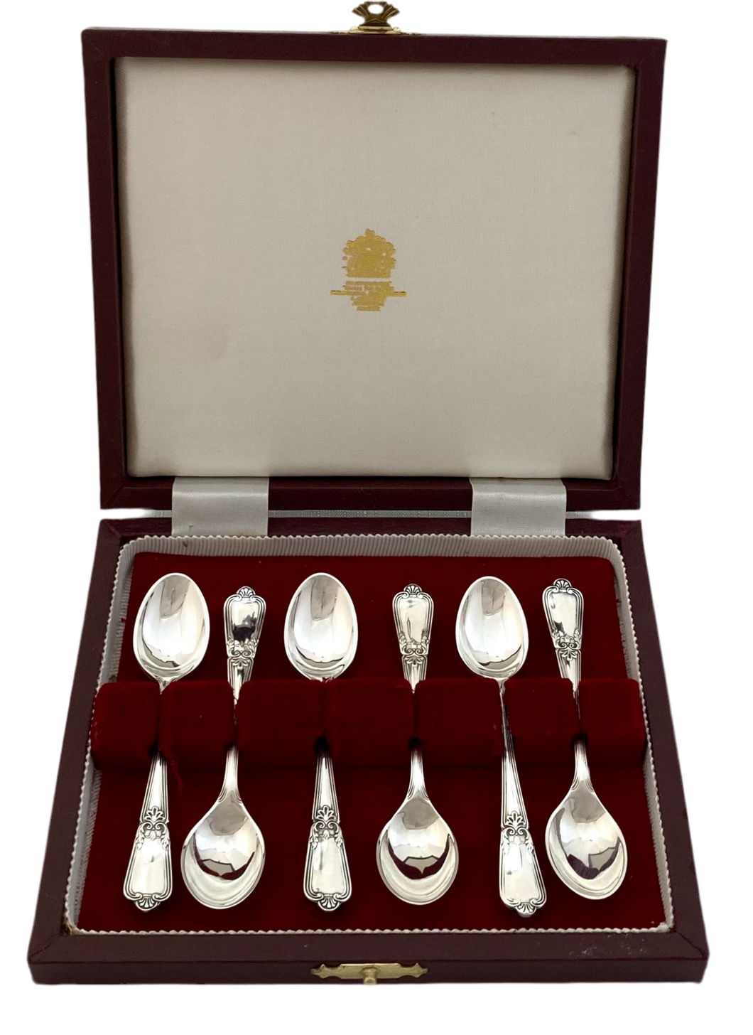 Elizabeth II Cased Set of Six Silver Coffee Spoons. Sheffield 1989 Asprey. 2.4 troy ounces.