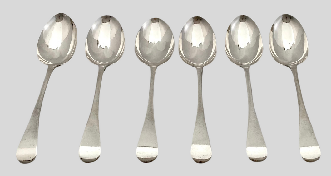 William IV Six Silver Dessert Spoons. York 1832 Barber, Cattle & North. 7.2 troy ounces.