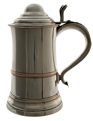 A Large Victorian Silver Plate on Copper Lidded Tankard.