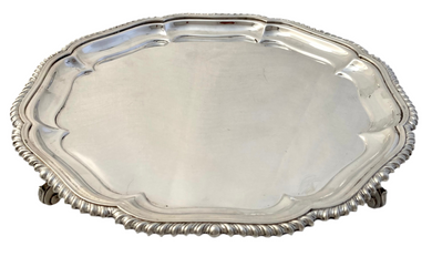 Early 20th Century Silver Plated Salver on Four Scroll Feet.