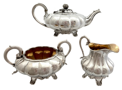 William IV Old Sheffield Plate Matched Tea Set of Melon form, circa 1835.