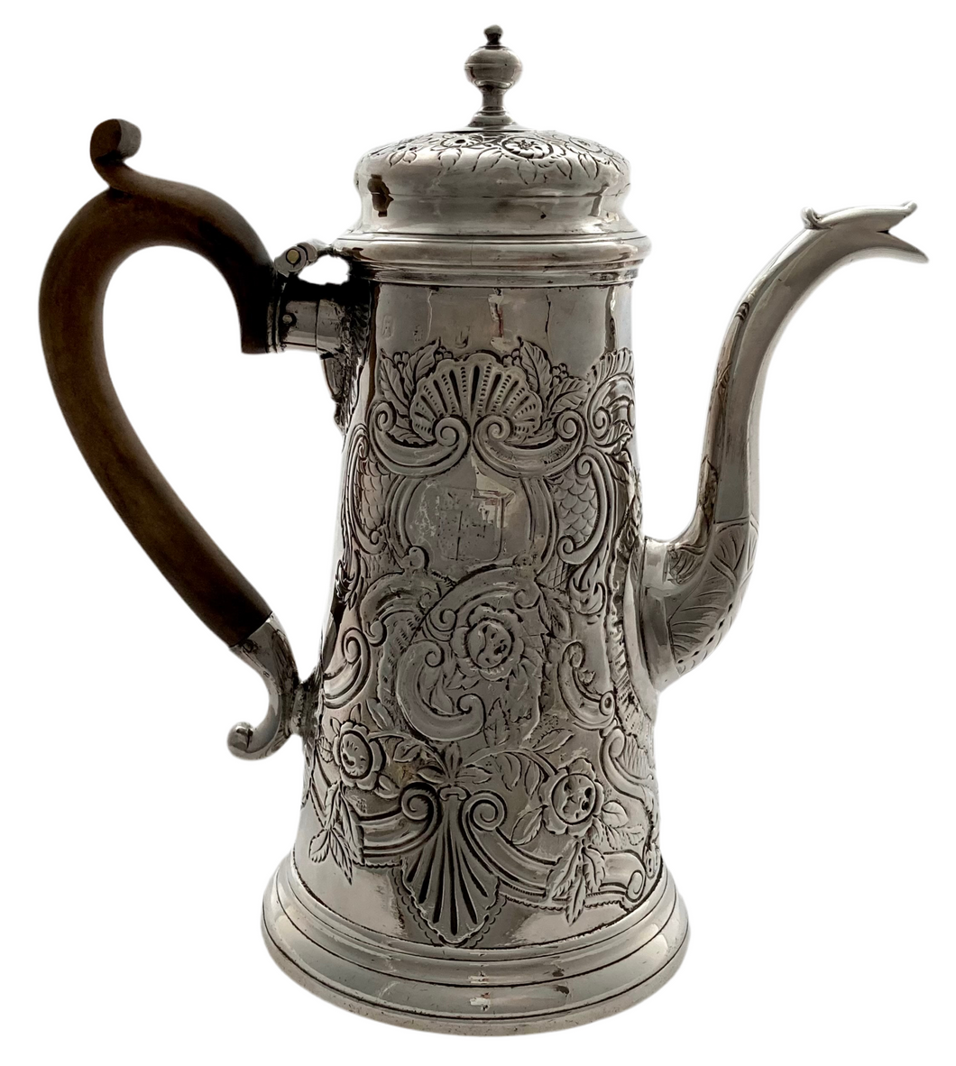 Queen Anne Britannia Silver Coffee Pot. London circa 1706 - 1713. 22 troy ounces.