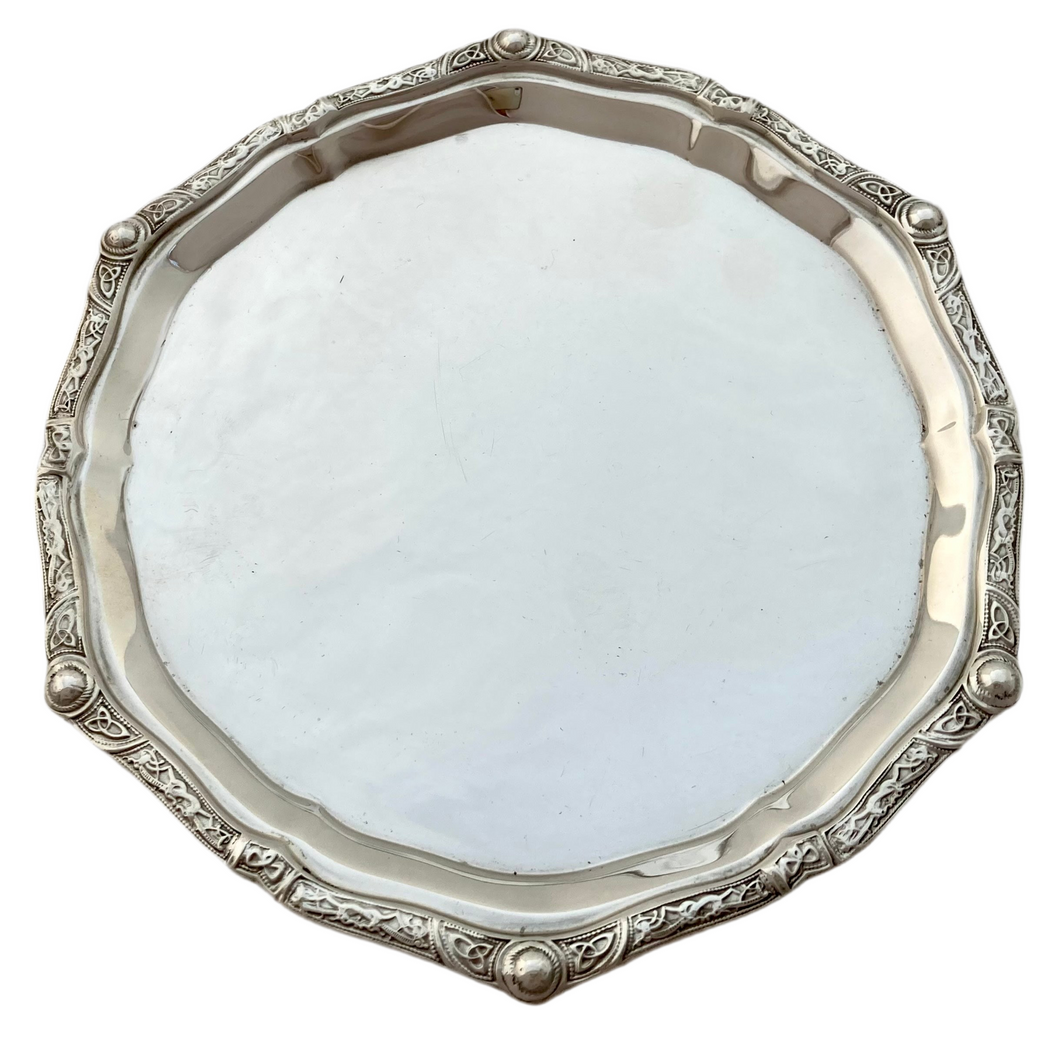 Elizabeth II Silver Waiter with Celtic Pattern Border. Birmingham 1963 Reid & Sons Ltd. 6 troy ounces.