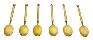 Six Silver Gilt & Guilloche Enamel Demitasse Spoons. David Andersen, Norway.