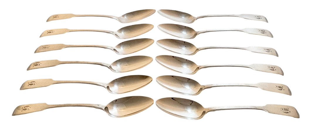 Twelve Early Victorian Silver Teaspoons. London 1845 Samuel Hayne & Dudley Cater. 6.5 troy ounces.