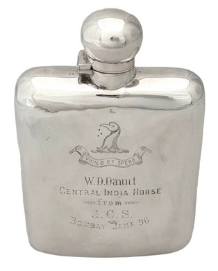 Lieutenant-Colonel Walter Dickens Daunt, Central India Horse, British Indian Army, Silver Hip Flask. 6.7 troy ounces.