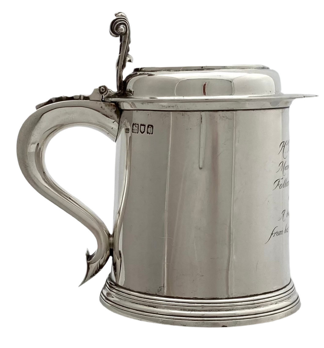 Edwardian Silver Lidded Tankard of Aviation Interest. London 1904 R & S Garrard & Co. 22.5 troy ounces.