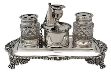 George III Silver Inkstand. London 1813 Rebecca Emes and Edward Barnard I. 12 troy ounces.