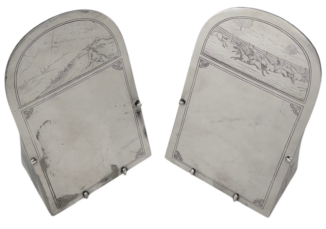 Horse Racing and Hunting Interest: Large Pair of Silver Plated Card Holders, Martin Hall & Co.