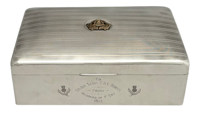 Calcutta Scottish, British Indian Army, Silver Cigar Box. Birmingham 1916 Charles S. Green & Co. Ltd.