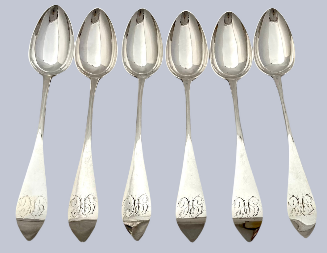 Six George III Scottish Silver Celtic Point Tablespoons. Edinburgh 1792 Alexander Henderson. 13.7 troy ounces.