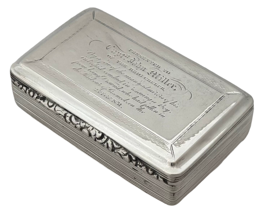 Captain John Millar of the Brig Cherub, For Saving a Boy at Greenock Harbour in 1831, Silver Presentation Snuff Box.