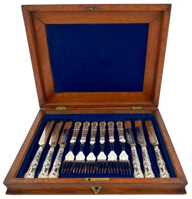 Edwardian Cased Set of Silver Handled Fruit Knives & Forks. Sheffield 1901.