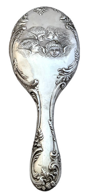 Edwardian Reynolds Angels Silver Hand Mirror. Birmingham 1902 Henry Matthews.