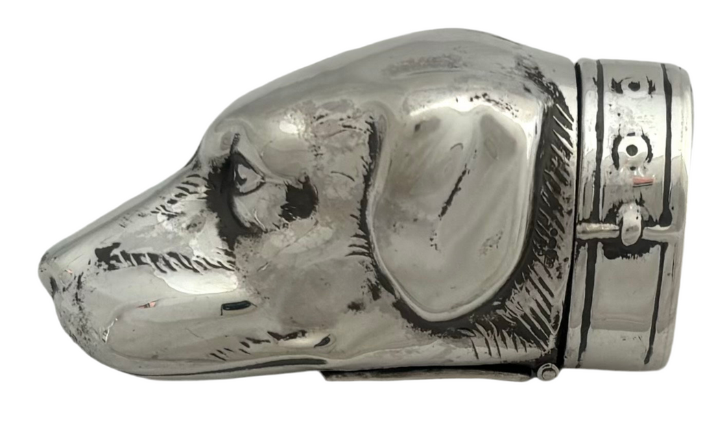 White Metal Vesta Case Modelled as a Dog's Head.