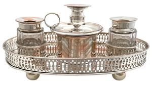 George III Old Sheffield Plate Pierced Gallery Inkstand, circa 1780 - 1800.