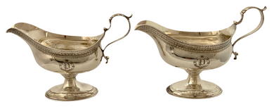 George III Pair of Silver Pedestal Sauce Boats. London 1780 Thomas Liddiard. 12 troy ounces.