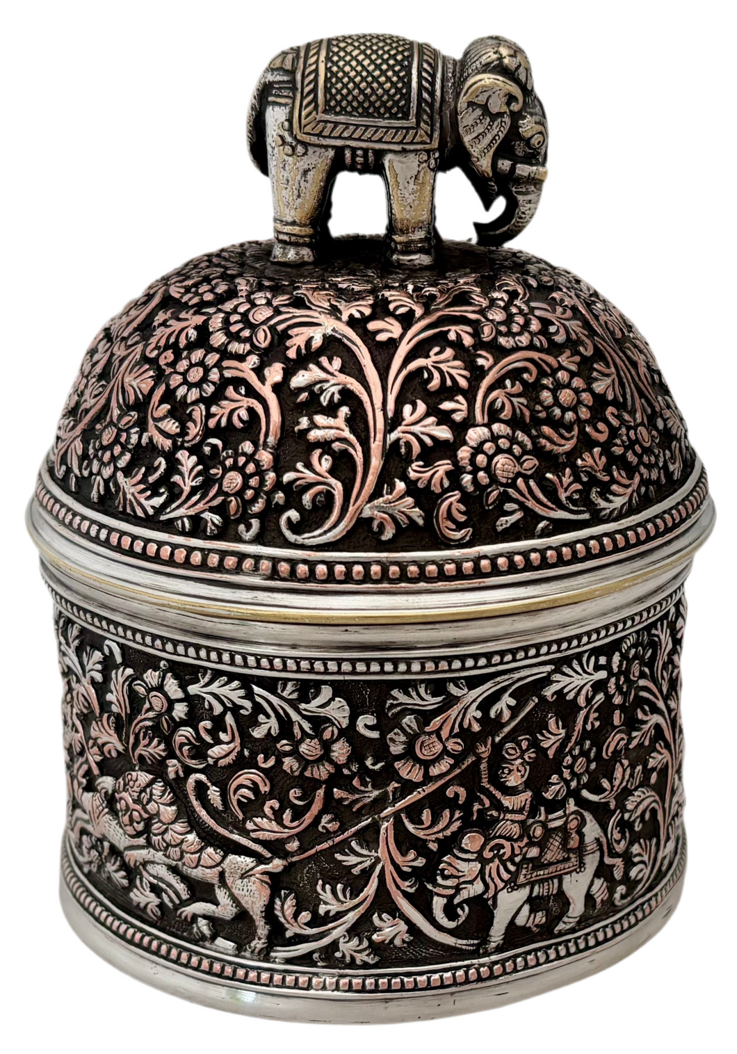 Indian Style Silver Plated Box and Cover with Elephant Finial. Elkington & Co. circa 1870 - 1880.