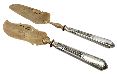 Pair of French Silver Handled Gilt Metal Servers, Circa 1890 - 1910.