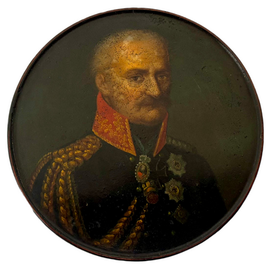 The Battles of Waterloo & Leipzig, Field Marshal Blücher, Prince of Wahlstatt, Portrait Profile Stobwasser Type Snuff Box.