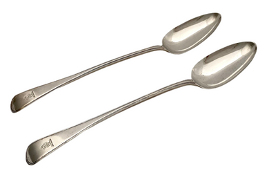 Georgian, George IV, Pair of Silver Basting Spoons. London 1821 Eley & Fearn. 8.8 troy ounces.