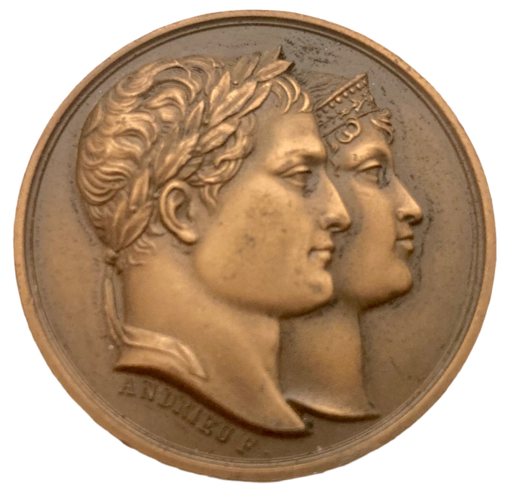 1810 Marriage of Napoleon & Marie-Louise, Duchess of Parma, Bronze French Restrike Medallion.