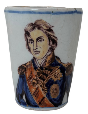 Vice Admiral Lord Horatio Nelson Faience/Delft Tin Glaze Portrait Beaker.