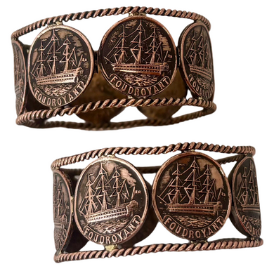 HMS Foudroyant, Pair of Copper Ropework & Medalet Napkin Rings, circa 1900.