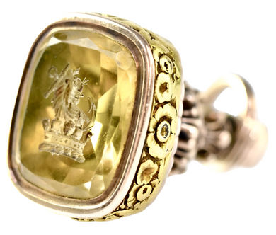 Vice Admiral Sir Charles Richardson KCB, Royal Navy, Late George III Yellow Metal & Citrine Armorial Fob Seal.