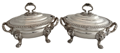 Pair of Silver Plated Lion Mask Sauce Tureens & Covers.