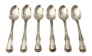 Six Victorian Silver Teaspoons. Newcastle 1845 John Walton. 4.9 troy ounces.