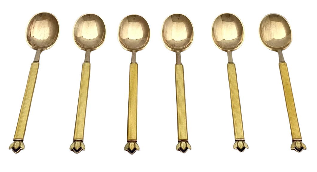 Six Silver Gilt & Guilloche Enamel Demitasse Spoons. David Andersen, Norway.