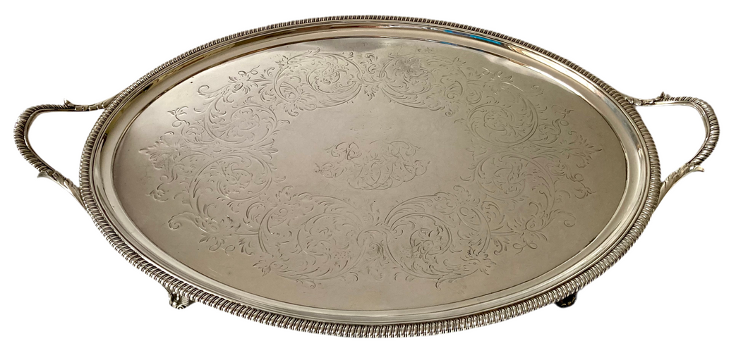 George III Silver Tray. London 1802 Thomas Hannam & John Crouch II. 68.9 troy ounces.