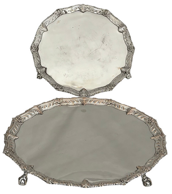 George III Graduated Pair of Old Sheffield Plate Salvers on Claw & Ball Feet, circa 1765.