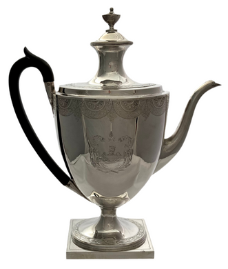 Georgian, George III, Silver Coffee Pot. Crested for Radclyffe. London 1796 John Robins. 29 troy ounces