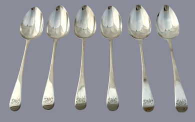 Six George III Silver Dessert Spoons. London 1792 Solomon Hougham. 5.7 troy ounces.