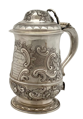 Georgian, George II, Silver Lidded Tankard. London 1759 Robert Albin Cox. 24 troy ounces.