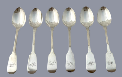 Six William IV Silver Teaspoons. York 1833 James Barber, George Cattle II & William North. 3.3 troy ounces. 