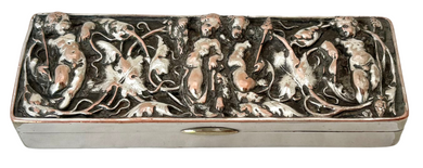 Victorian Silver Plated Snuff Box, Naturalistic & Putti Relief Detail.