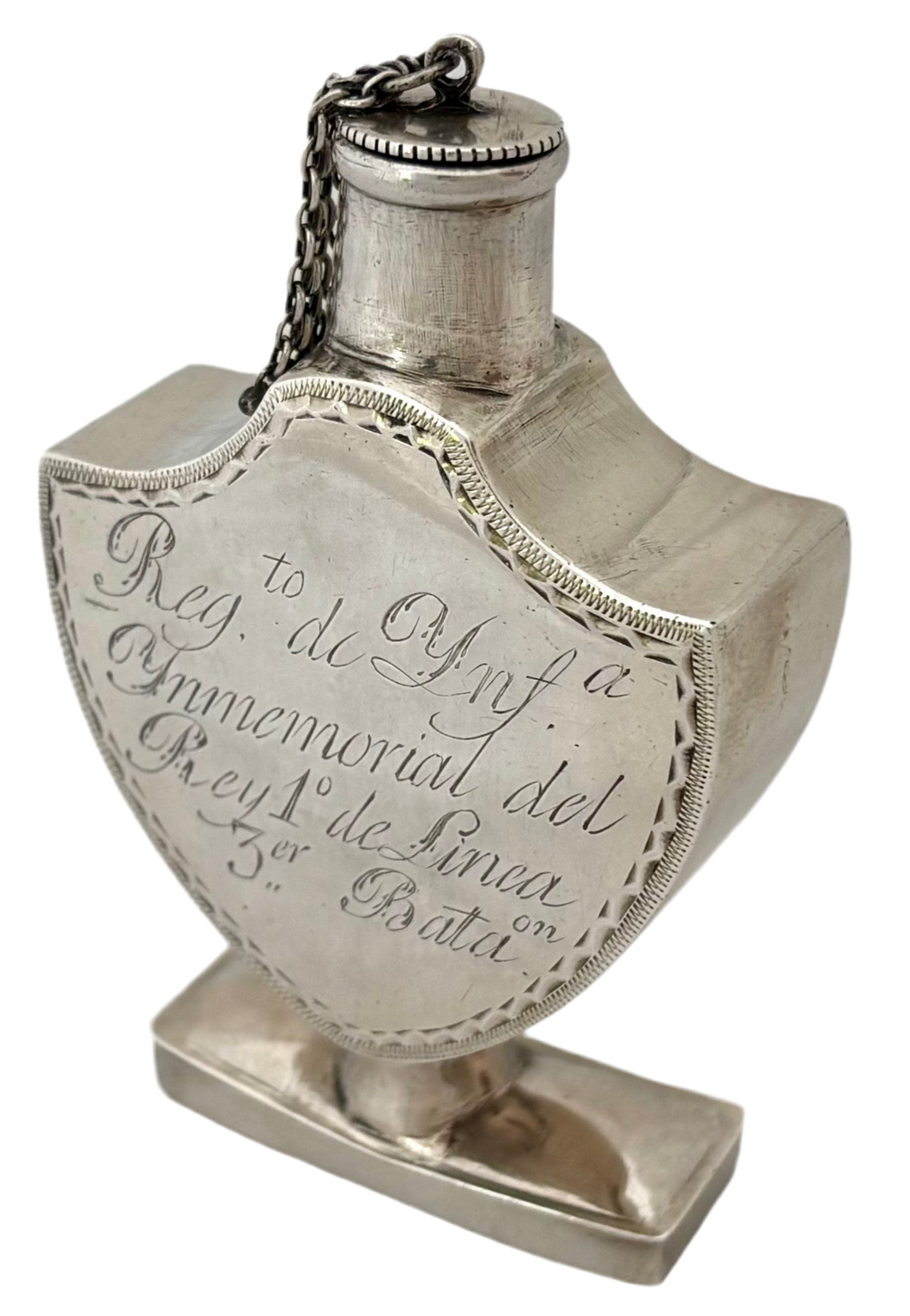 Spanish King's Immemorial Infantry Regiment No.1, 3rd Battalion, Silver Scent Bottle, circa 1810.