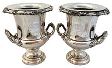 George IV Pair of Old Sheffield Plate Wine Coolers. Arms of Hicks & Bailey. Blagden, Hodgson & Co, Sheffield circa 1820.
