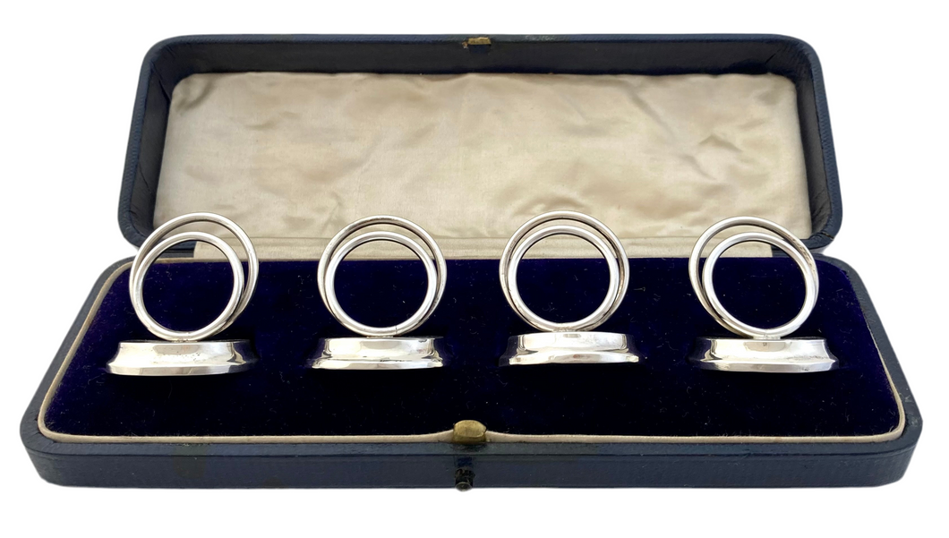 Edwardian Cased Set of Silver Place Card Holders. Chester 1910 Sampson Mordan & Co.