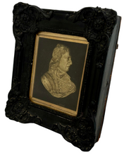 Oliver Cromwell, Lord Protector, Gilt Metal Bust in Armour Within an Ornate Black Frame.