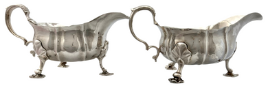 Georgian, George II, Pair of Silver Sauce Boats. London 1741 John Pollock. 27 troy ounces.