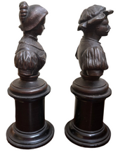 Pair of Continental Bronzed Metal Library Busts Depicting A Renaissance Period Lady & Gentleman.