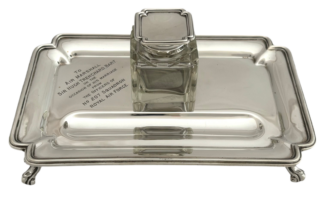 'The Father of the Royal Air Force' Hugh Trenchard, 1st Viscount Trenchard GCB OM GCVO DSO, Silver Inkstand. Birmingham 1919 7.6 troy ounces.